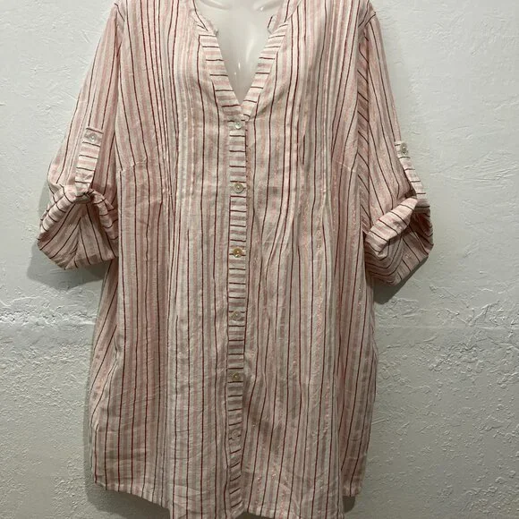 NWT Club Z Collection Long Roll Tab Sleeve Button Up Shirt Cover Up Tunic 2X - Picture 3 of 14